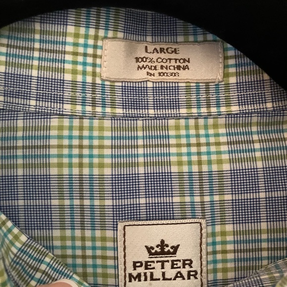 Peter Millar Button Up Shirt Large Green Blue - Picture 5 of 5